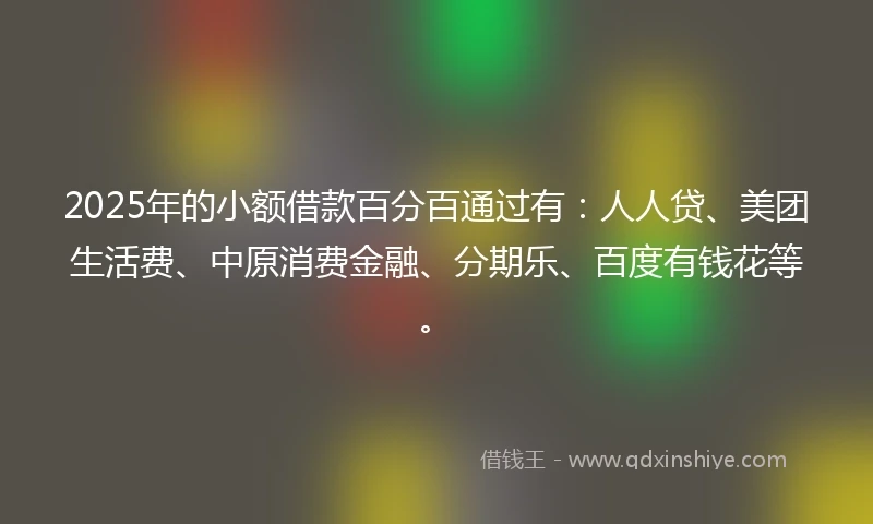 2025年的小额借款百分百通过有：人人贷、美团生活费、中原消费金融、分期乐、百度有钱花等。