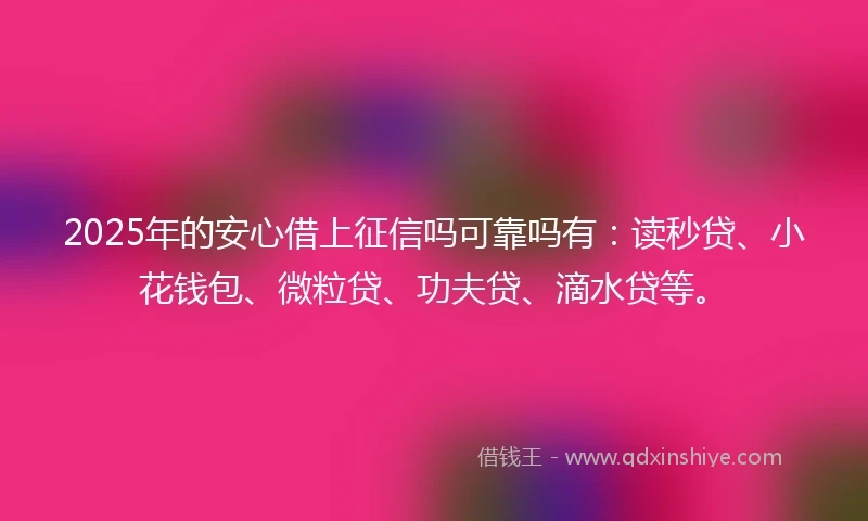 2025年的安心借上征信吗可靠吗有：读秒贷、小花钱包、微粒贷、功夫贷、滴水贷等。