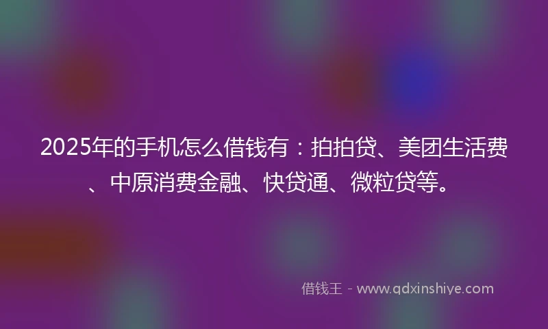 2025年的手机怎么借钱有：拍拍贷、美团生活费、中原消费金融、快贷通、微粒贷等。