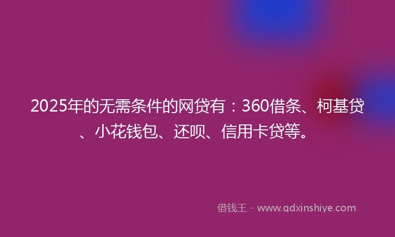 2025年的无需条件的网贷有：360借条、柯基贷、小花钱包、还呗、信用卡贷等。