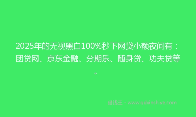 2025年的无视黑白100%秒下网贷小额夜间有：团贷网、京东金融、分期乐、随身贷、功夫贷等。