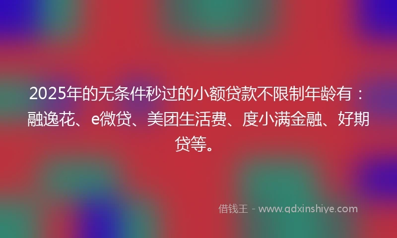 2025年的无条件秒过的小额贷款不限制年龄有：融逸花、e微贷、美团生活费、度小满金融、好期贷等。