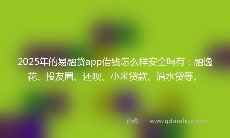 2025年的易融贷app借钱怎么样安全吗有：融逸花、投友圈、还呗、小米贷款、滴水贷等。
