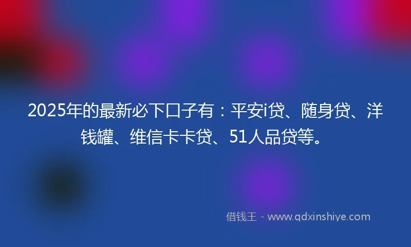 2025年的最新必下口子有：平安i贷、随身贷、洋钱罐、维信卡卡贷、51人品贷等。