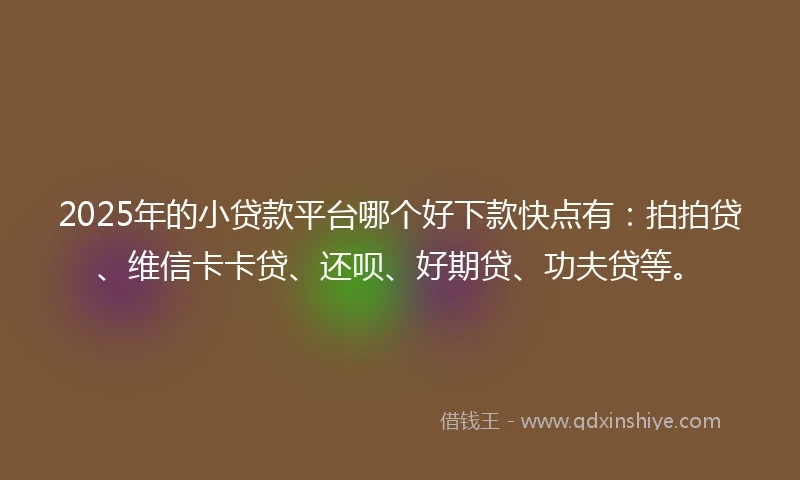 2025年的小贷款平台哪个好下款快点有：拍拍贷、维信卡卡贷、还呗、好期贷、功夫贷等。