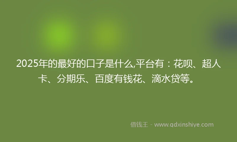 2025年的最好的口子是什么,平台有：花呗、超人卡、分期乐、百度有钱花、滴水贷等。