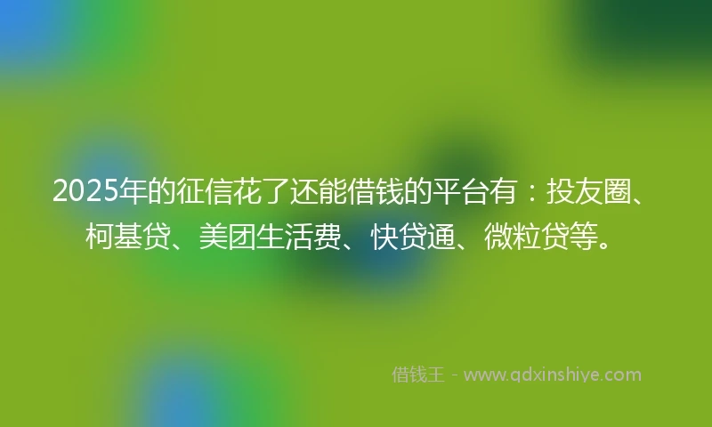 2025年的征信花了还能借钱的平台有：投友圈、柯基贷、美团生活费、快贷通、微粒贷等。