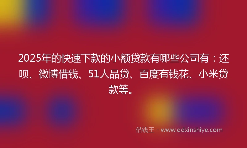 2025年的快速下款的小额贷款有哪些公司有：还呗、微博借钱、51人品贷、百度有钱花、小米贷款等。