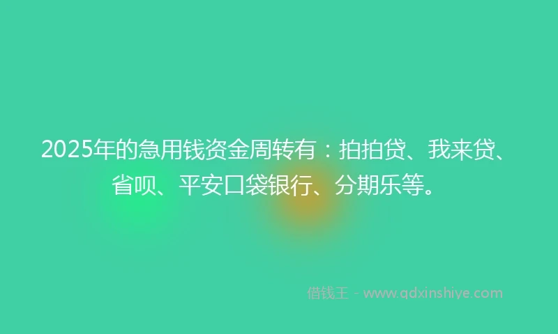 2025年的急用钱资金周转有：拍拍贷、我来贷、省呗、平安口袋银行、分期乐等。