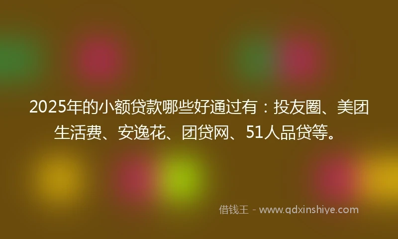 2025年的小额贷款哪些好通过有：投友圈、美团生活费、安逸花、团贷网、51人品贷等。