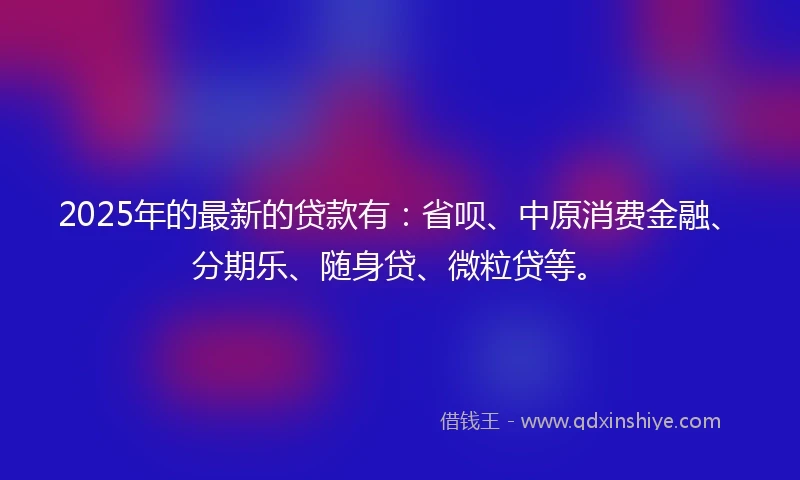 2025年的最新的贷款有：省呗、中原消费金融、分期乐、随身贷、微粒贷等。
