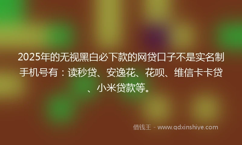 2025年的无视黑白必下款的网贷口子不是实名制手机号有：读秒贷、安逸花、花呗、维信卡卡贷、小米贷款等。