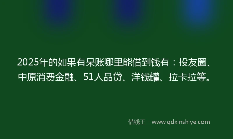 2025年的如果有呆账哪里能借到钱有：投友圈、中原消费金融、51人品贷、洋钱罐、拉卡拉等。