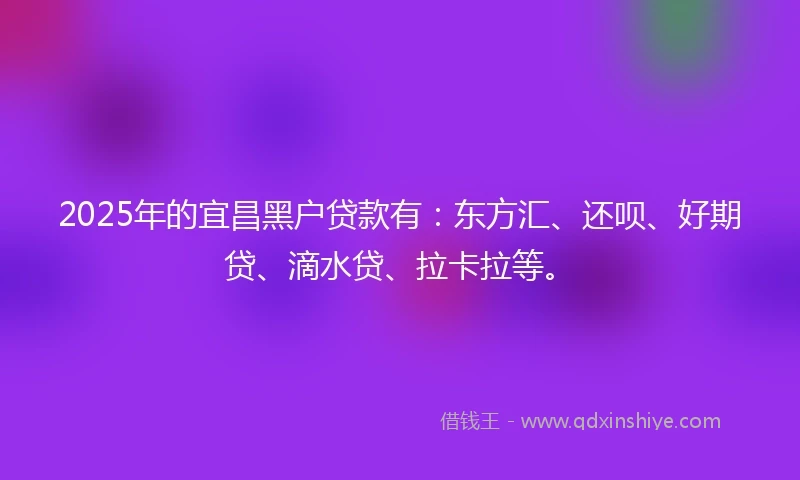 2025年的宜昌黑户贷款有：东方汇、还呗、好期贷、滴水贷、拉卡拉等。