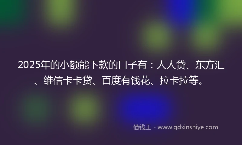 2025年的小额能下款的口子有：人人贷、东方汇、维信卡卡贷、百度有钱花、拉卡拉等。
