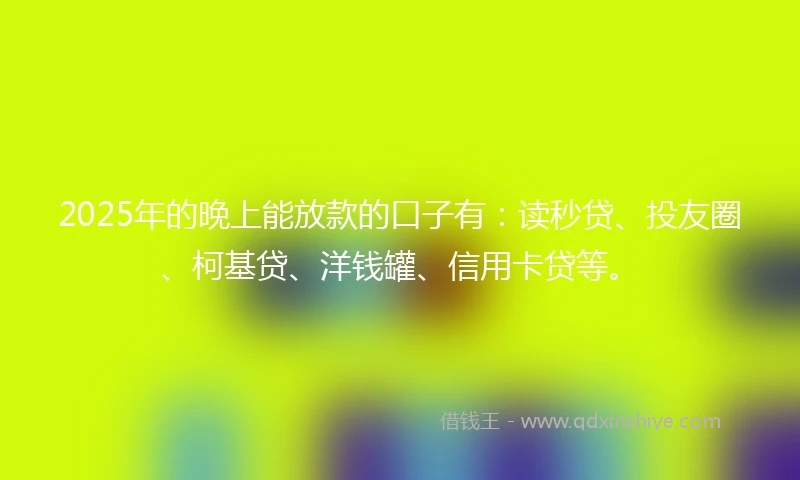 2025年的晚上能放款的口子有：读秒贷、投友圈、柯基贷、洋钱罐、信用卡贷等。
