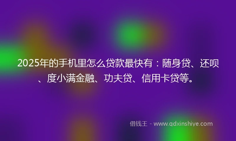 2025年的手机里怎么贷款最快有：随身贷、还呗、度小满金融、功夫贷、信用卡贷等。