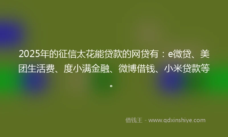 2025年的征信太花能贷款的网贷有：e微贷、美团生活费、度小满金融、微博借钱、小米贷款等。