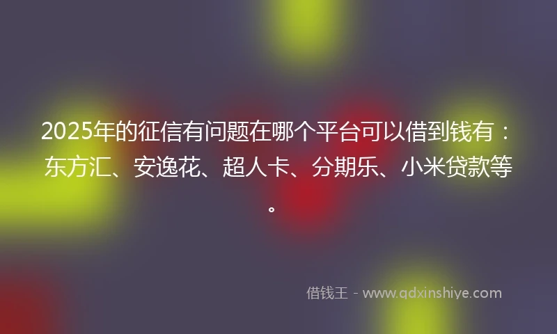 2025年的征信有问题在哪个平台可以借到钱有：东方汇、安逸花、超人卡、分期乐、小米贷款等。