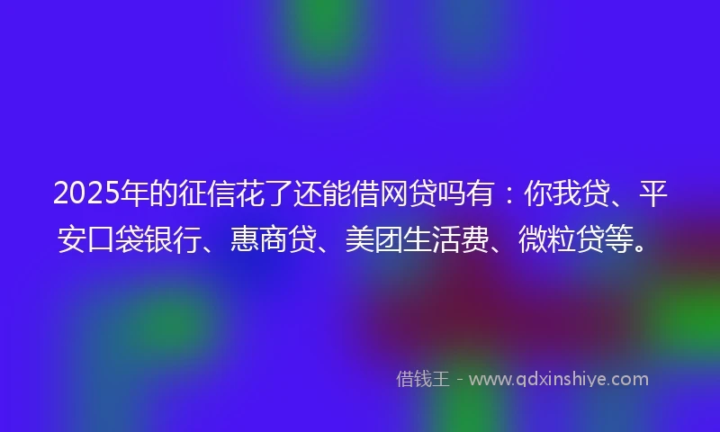 2025年的征信花了还能借网贷吗有:你我贷、平安口袋银行、惠商贷、美团生活费、微粒贷等。