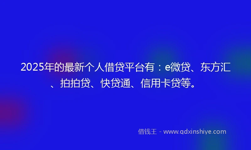 2025年的最新个人借贷平台有：e微贷、东方汇、拍拍贷、快贷通、信用卡贷等。