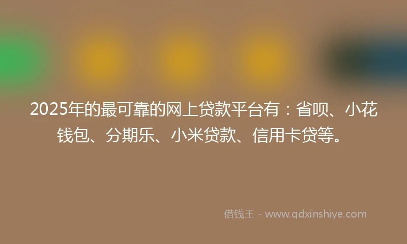 2025年的最可靠的网上贷款平台有：省呗、小花钱包、分期乐、小米贷款、信用卡贷等。