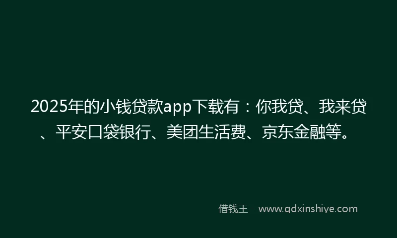 2025年的小钱贷款app下载有：你我贷、我来贷、平安口袋银行、美团生活费、京东金融等。