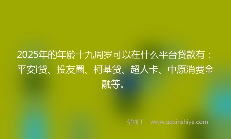 2025年的年龄十九周岁可以在什么平台贷款有：平安i贷、投友圈、柯基贷、超人卡、中原消费金融等。