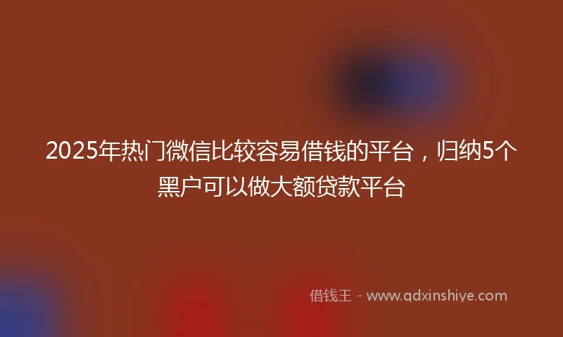 2025年热门微信比较容易借钱的平台，归纳5个黑户可以做大额贷款平台