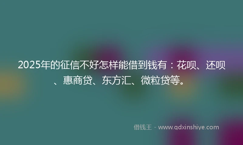 2025年的征信不好怎样能借到钱有：花呗、还呗、惠商贷、东方汇、微粒贷等。
