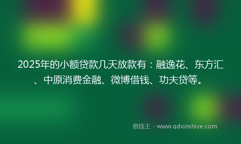2025年的小额贷款几天放款有：融逸花、东方汇、中原消费金融、微博借钱、功夫贷等。