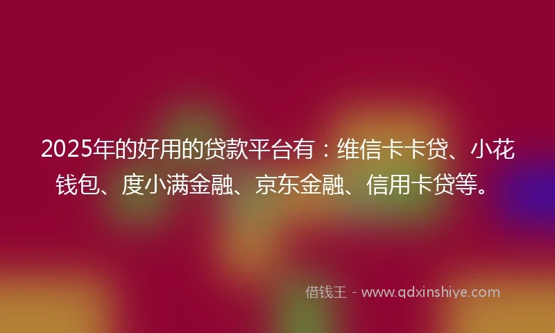 2025年的好用的贷款平台有：维信卡卡贷、小花钱包、度小满金融、京东金融、信用卡贷等。