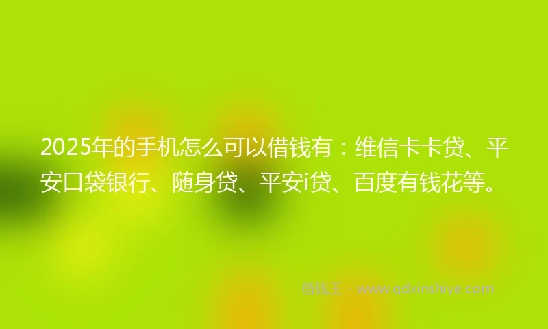 2025年的手机怎么可以借钱有：维信卡卡贷、平安口袋银行、随身贷、平安i贷、百度有钱花等。