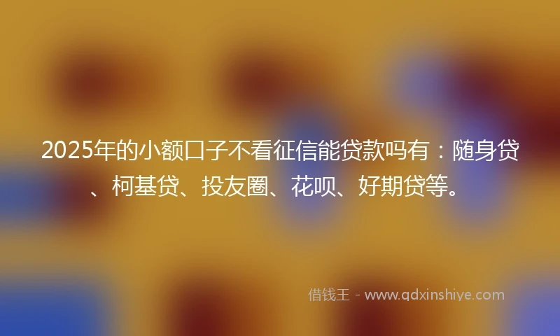 2025年的小额口子不看征信能贷款吗有：随身贷、柯基贷、投友圈、花呗、好期贷等。