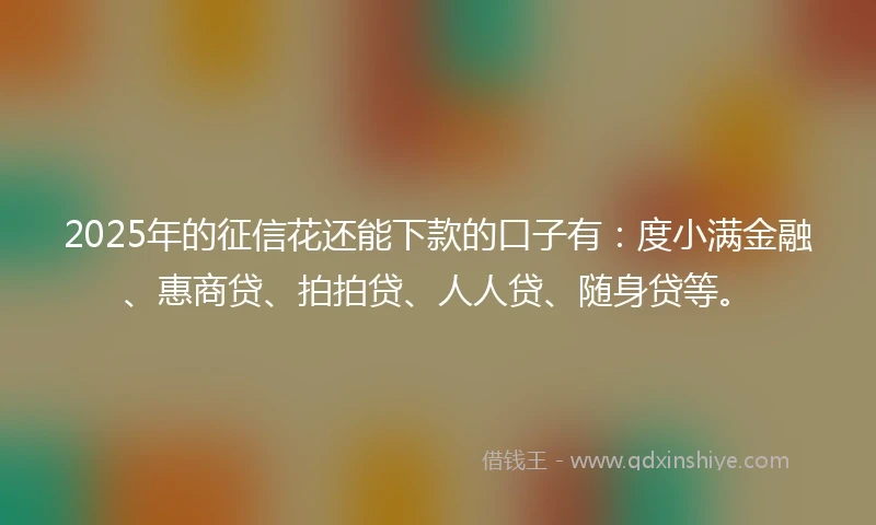 2025年的征信花还能下款的口子有：度小满金融、惠商贷、拍拍贷、人人贷、随身贷等。