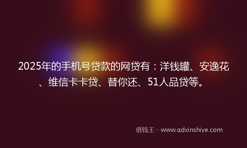 2025年的手机号贷款的网贷有：洋钱罐、安逸花、维信卡卡贷、替你还、51人品贷等。