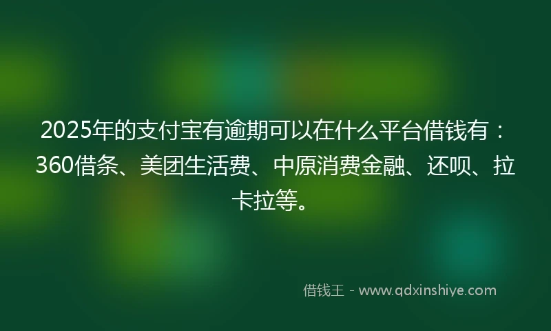 2025年的支付宝有逾期可以在什么平台借钱有：360借条、美团生活费、中原消费金融、还呗、拉卡拉等。