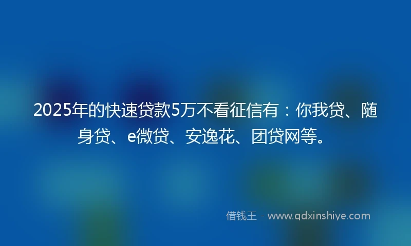 2025年的快速贷款5万不看征信有：你我贷、随身贷、e微贷、安逸花、团贷网等。