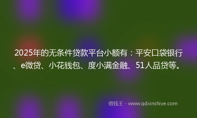 2025年的无条件贷款平台小额有：平安口袋银行、e微贷、小花钱包、度小满金融、51人品贷等。