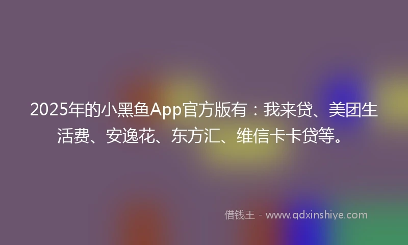 2025年的小黑鱼App官方版有：我来贷、美团生活费、安逸花、东方汇、维信卡卡贷等。
