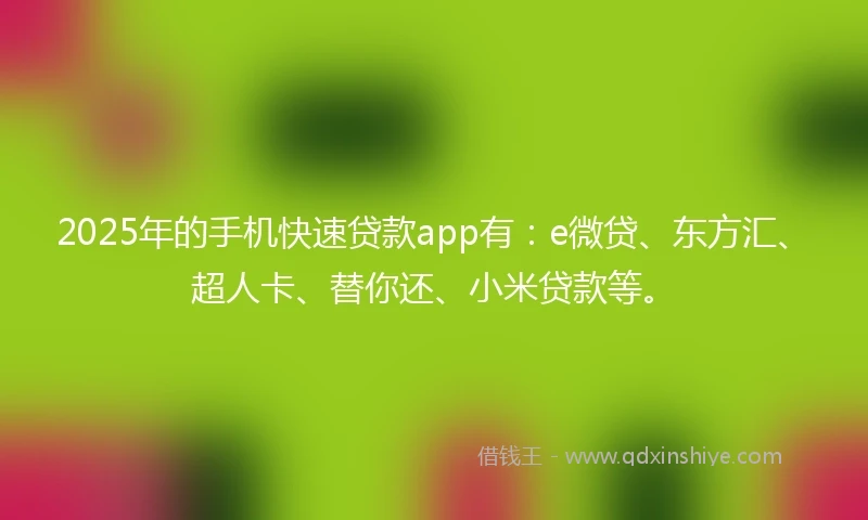 2025年的手机快速贷款app有：e微贷、东方汇、超人卡、替你还、小米贷款等。