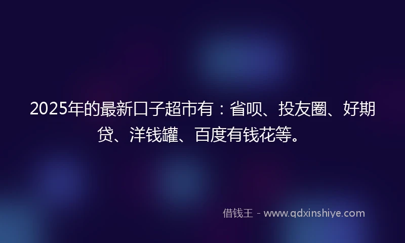 2025年的最新口子超市有：省呗、投友圈、好期贷、洋钱罐、百度有钱花等。