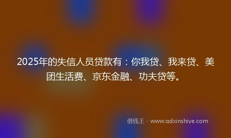 2025年的失信人员贷款有：你我贷、我来贷、美团生活费、京东金融、功夫贷等。
