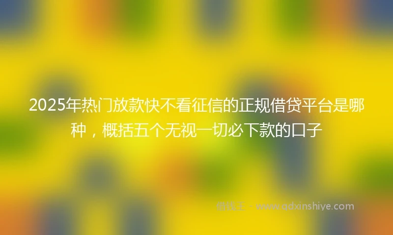 2025年热门放款快不看征信的正规借贷平台是哪种，概括五个无视一切必下款的口子