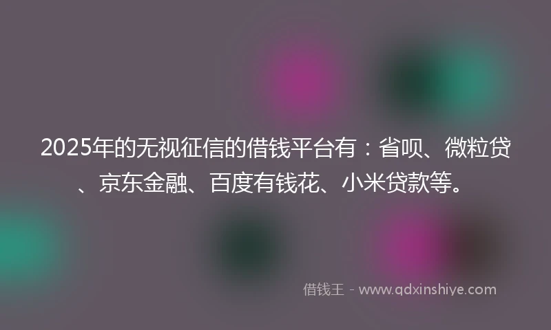 2025年的无视征信的借钱平台有：省呗、微粒贷、京东金融、百度有钱花、小米贷款等。