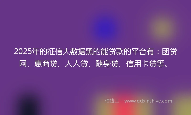 2025年的征信大数据黑的能贷款的平台有：团贷网、惠商贷、人人贷、随身贷、信用卡贷等。