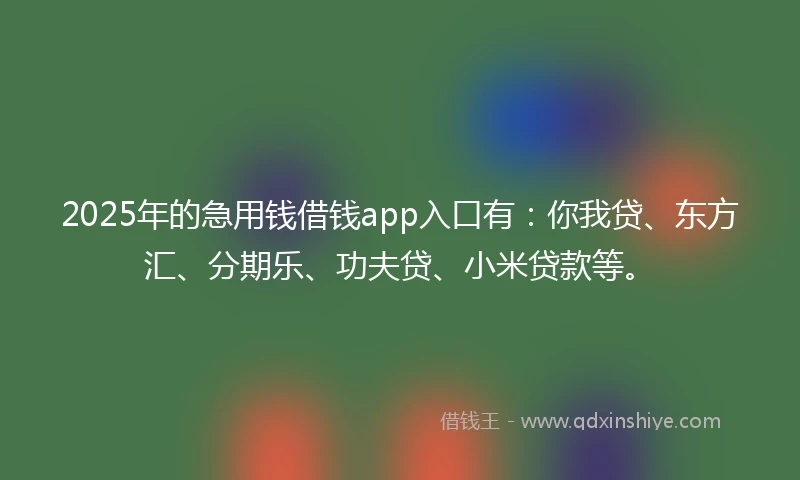 2025年的急用钱借钱app入口有：你我贷、东方汇、分期乐、功夫贷、小米贷款等。