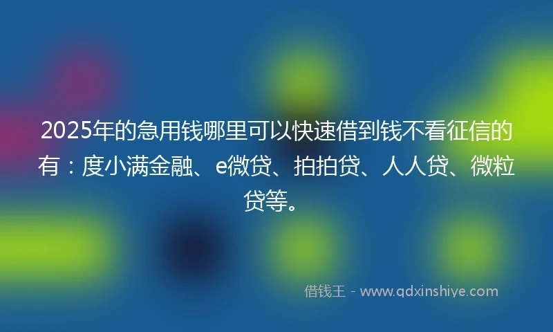 2025年的急用钱哪里可以快速借到钱不看征信的有：度小满金融、e微贷、拍拍贷、人人贷、微粒贷等。