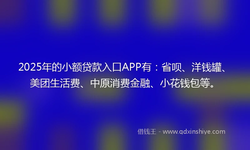 2025年的小额贷款入口APP有：省呗、洋钱罐、美团生活费、中原消费金融、小花钱包等。