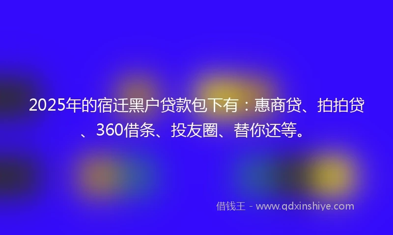 2025年的宿迁黑户贷款包下有：惠商贷、拍拍贷、360借条、投友圈、替你还等。